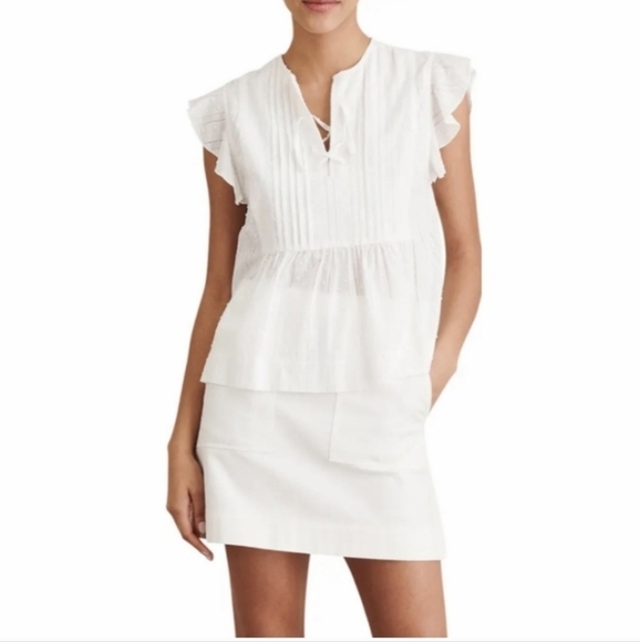 Alex Mill Swiss Dot Ruffle Sleeve Top Gray - Picture 1 of 5